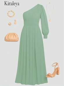 Vestido Largo Elegante Para Mujer Hombro Descubierto Ideal Para Fiestas - Azul menta - Ver 3
