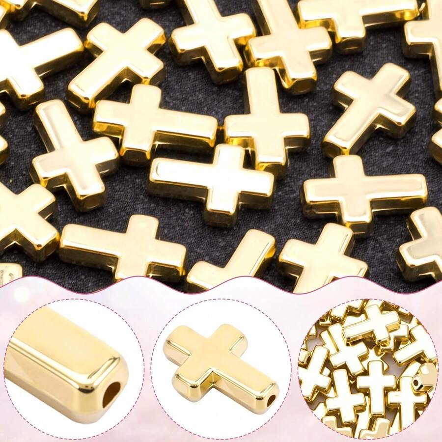 150PCS Golden Plated Acrylic Cross Beads, Hole Through Spacer Beads For DIY Jewelry Making - Multicolor - View 1