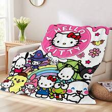 SANRIO 1条三丽鸥卡通人物印花柔软法兰绒毯，涤纶针织面料，用途广泛，适用于床、沙发、办公室、旅行，四季皆宜，是理想的礼物之选。 - 彩色 - 查看 4