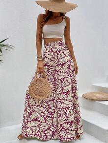 Pantalones de pierna ancha con estampado tropical - Burdeos - Ver 12