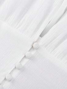 Vestido largo elegante estilo ins 2026, manga pompom, corte estilizado favorecedor con abertura - Blanco - Ver 7