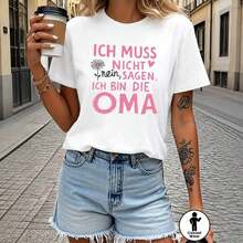 Camiseta alemana de estilo vintage urbano con eslogan de identidad de abuela, top casual de manga corta y cuello redondo para verano y primavera, ropa de mujer a la moda. - Blanco - Ver 7
