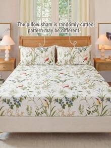 Juego de ropa de cama de 3 piezas con estampado de flores y ramas de pájaros - Incluye 1 sábana y 2 fundas de almohada, tela de poliéster suave y cómoda, patrón vintage retro, transpirable y lavable, ropa de cama floral de estilo vintage, decoración del hogar retro - Multicolor - Ver 5