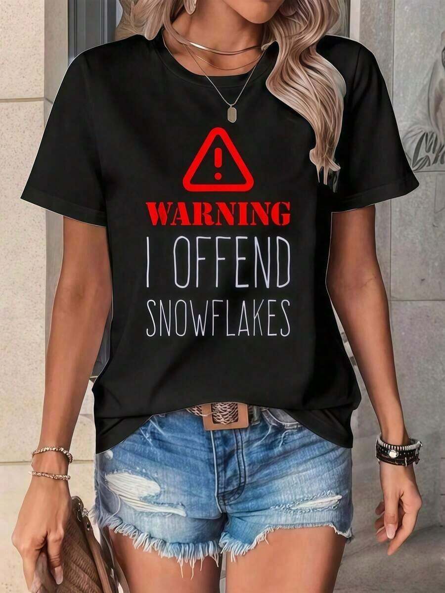 Advertencia Ofendo A Los Copos De Nieve, Camiseta Conservadora Anti-Liberal, Ropa De Invierno Para MujeresPlayera - Negro - Ver 1