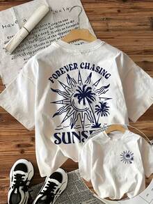 Women's Vintage Beach T-Shirt - White Blouse With Nostalgic Coastal Print, "Always Chasing The Sun" Print - Soft And Comfortable Summer Casual Shirt, Vacation Essential - Machine Washable For Daily Wear, Weekend Casual Outfit, Easy To Match And Care For. - 白色 - 查看 1