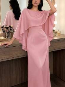 Đầm hè dành cho nữ, đầm đi nghỉ mát, đầm dự tiệc thanh lịch, đầm cưới và đầm dự tiệc, kết hợp với khăn choàng kiểu áo choàng duyên dáng và chi tiết khóa kéo ẩn để tôn lên vẻ thanh lịch tinh tế. Màu hồng xuân - Hồng - Xem 1