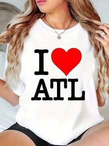 Camiseta Clásica con Gráfico de Corazón "I Love Atlanta Georgia", Suave y Transpirable, Unisex, Cuello Redondo, Manga Corta, con Letras Rojas y Negras, Ligera, Esencial para el Verano y Actividades al Aire Libre, para Uso Diario Casual, Viajes, Lavable a Máquina, Ajuste Cómodo, Blanca, Más Vendida - Blanco - Ver 7