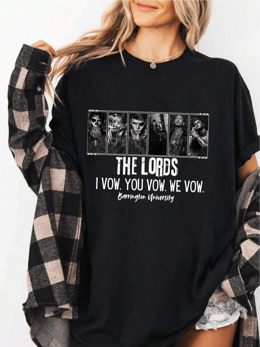 Camiseta de la Serie "The LORDS" de Dark Romance - Merch de Shantel Tessier - Camiseta literaria negra con la frase "THE LORDS I VON YOU, WE VOICED VON" - Regalos para Booktok y lectores de Dark Romance - Camiseta casual de cuello redondo para mujer - Camiseta de algodón lavable a máquina, ropa de fandom, diseño de texto en negrita, tela cómoda, mercancía para fans, comunidad Booktok - Camiseta holgada, casual y versátil. - Negro - Ver 1