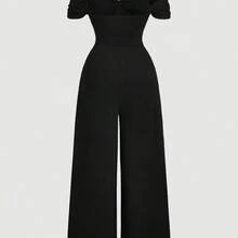 MOD Plus Size Women's Solid Color Off Shoulder Ruched Simple Casual Velvet Skinny Jumpsuit, Women Jumpsuit,Princess Women Costume,New Year,Valentine Women Plus Clothing Formal Women Dresses Birthday Women Summer Clothing Women Casual Dress Woman S Summer Clothes - Negro - Ver 3