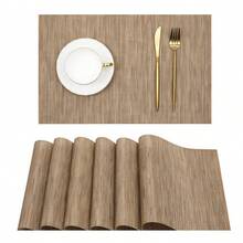 Place Mats Table Placemat Washable Non-Slip Heat Insulation Woven Vinyl Set Of 6 - Green - View 1