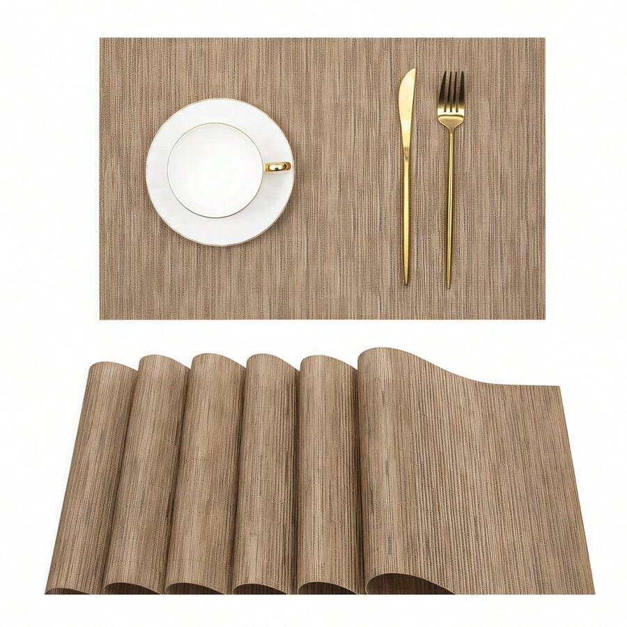Place Mats Table Placemat Washable Non-Slip Heat Insulation Woven Vinyl Set Of 6 - Green - View 1