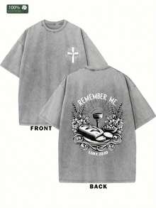 1 Piece, Washable On Both Sides, Remember My Printed T-Shirt, Vintage Fashion Brand T-Shirt Made Of High-Quality Cotton Batik, Suitable Thickness For Summer, Perfect As A Holiday Gift. - 咖啡色 - 查看 7