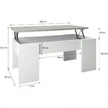 Tavolo da Salotto o Sala da Pranzo Elevabile, Finitura in Bianco e Rovere, Dimensioni: 100 cm (Lunghezza) x 50 cm (Larghezza) x 45-56 cm (Altezza) - Artigianato bianco e cemento - Visualizzare 3
