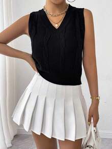 Chaleco de punto trenzado sólido  MOOSTA sin blusa - Negro 2 - Ver 5