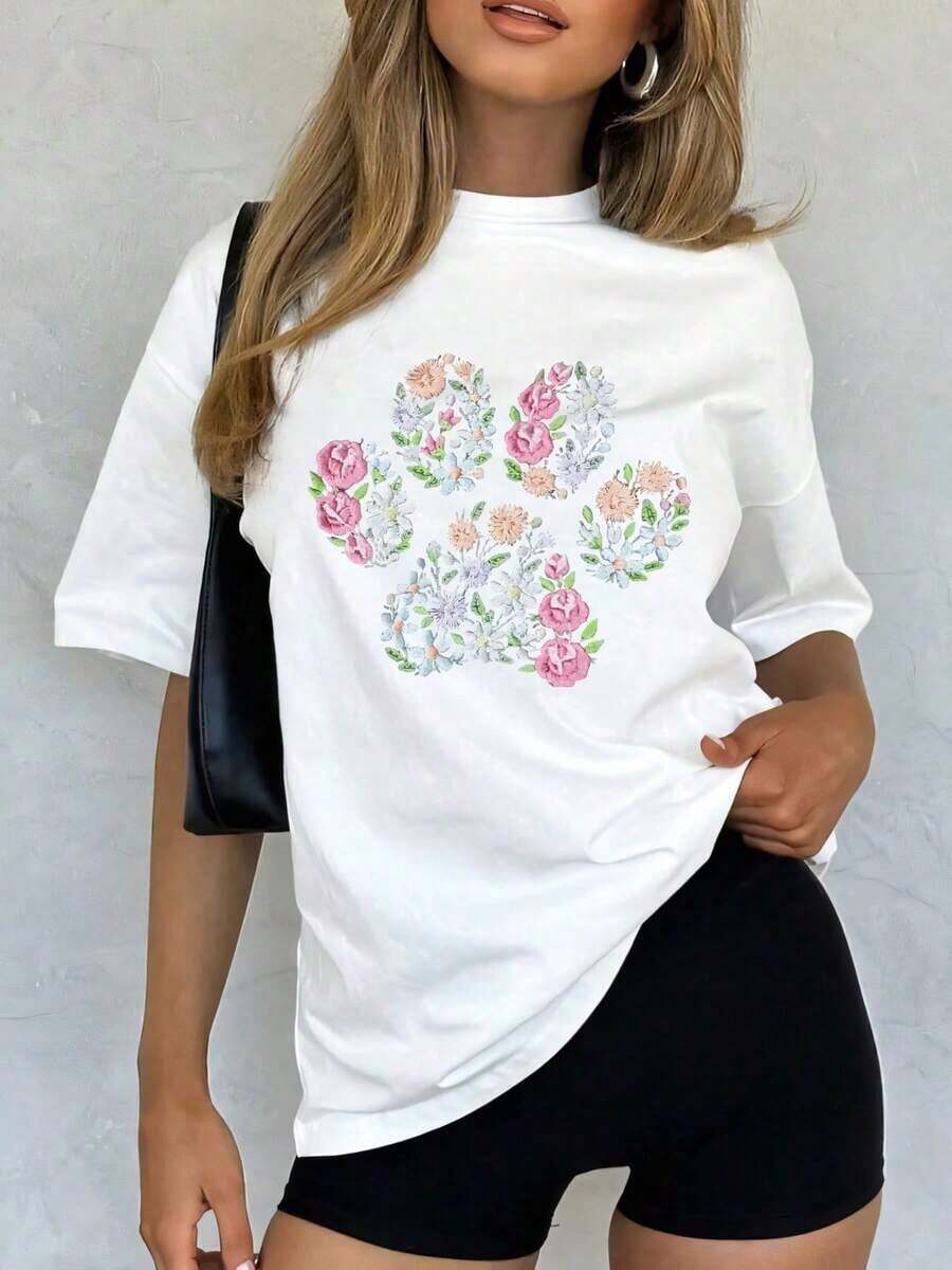 And Women's Basic T-Shirt | Women's Floral Print T-Shirt | Rose Pattern Design | 100% Cotton Fabric | Soft And Comfortable | Perfect For Everyday Wear And As A Gift | Unisex Crew Neck T-Shirt | Made In Mexico | Domestic Shipping Men's T-Shirt Women's Tops Sweatshirts Y2k T-Shirt Shirt - 白色 - 查看 1