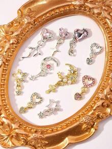 20颗心形吊坠美甲饰品，3D合金Y2K纹理美甲水晶，心形星星美甲宝石，星星美甲装饰，适合美甲艺术，女士或女孩DIY美甲设计 - 彩色 - 查看 3