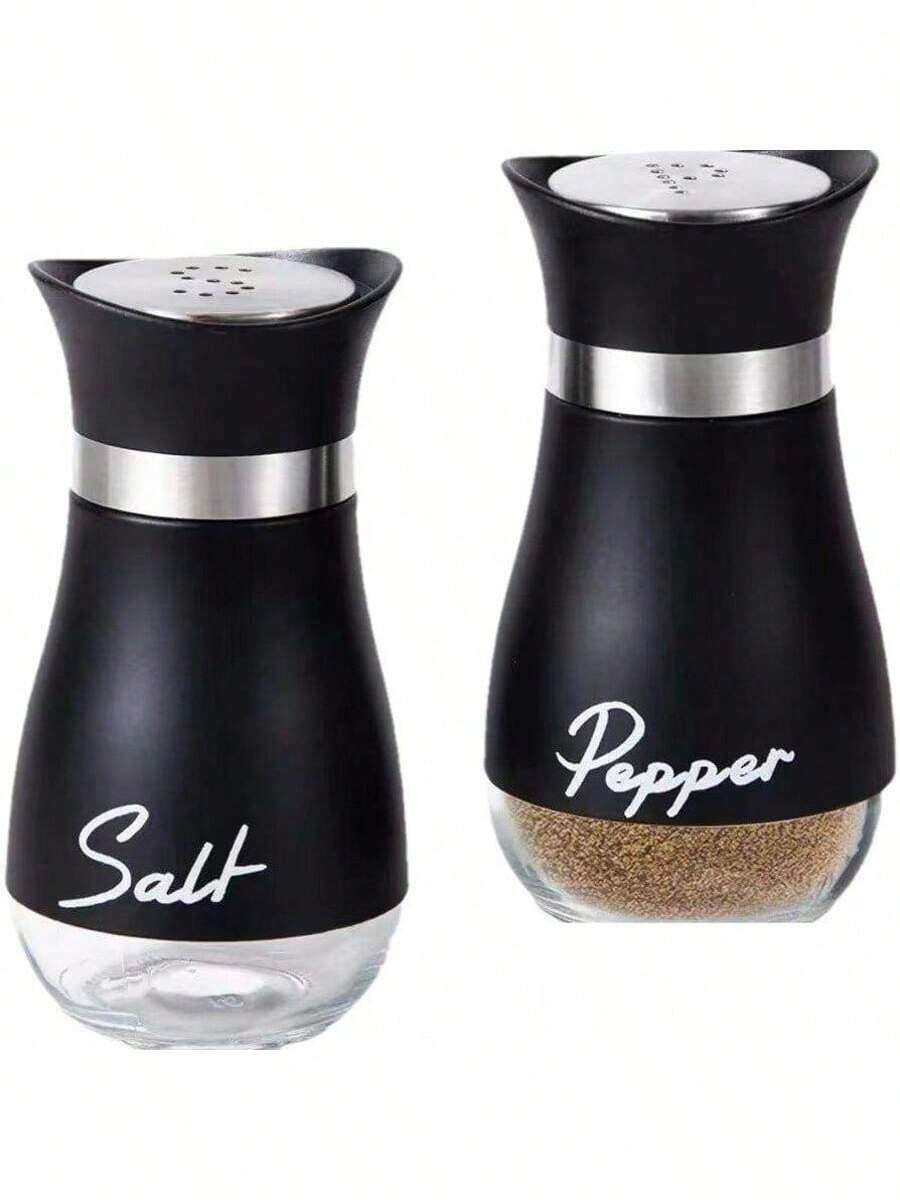 2Pcs Refillable Salt & Pepper Shakers Set - Stainless Steel & Glass Seasoning Dispensers With Labeled "Salt/Pepper" - Moisture-Proof, Elegant Kitchen Storage For Home, BBQ & Dining