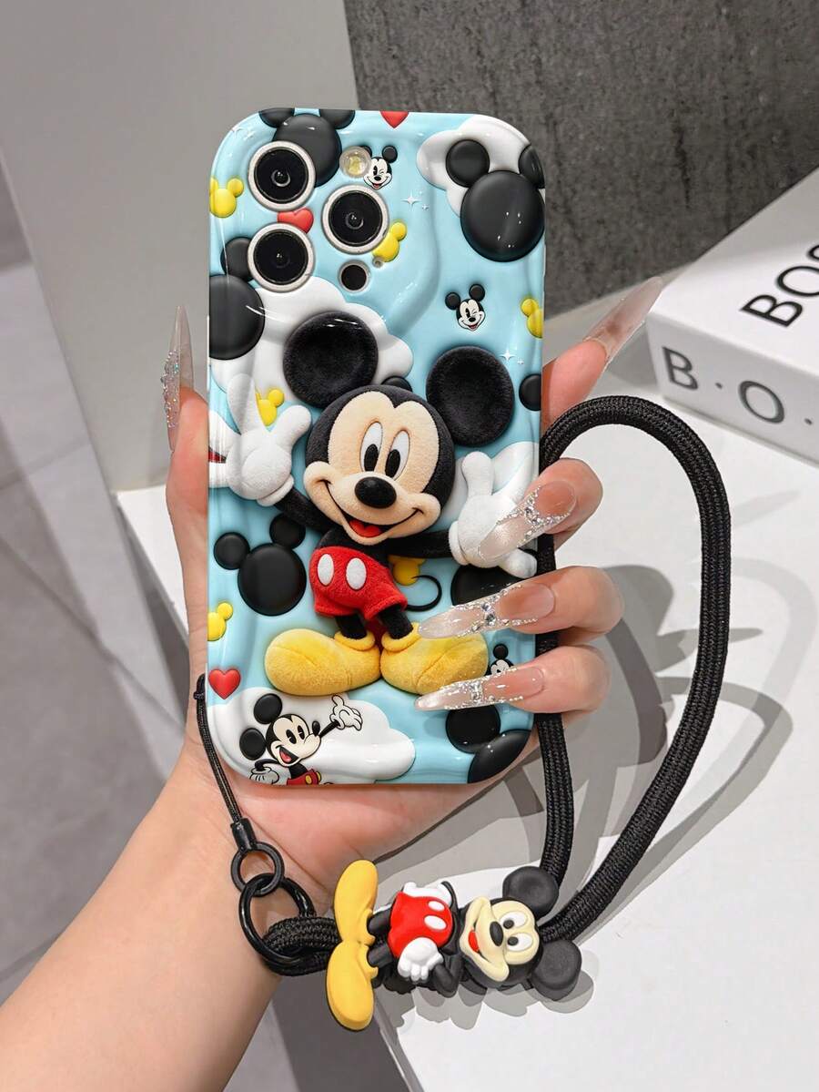 This Disney Mickey Mouse Lanyard Phone Case Is Fully Covered In TPU Material. It's Shockproof, Lightweight, And Compatible With IPhone17/16/11/13/15/15 Plus/15 Pro/15 Pro Max/12/14 Pro Max/11 Pro Max/12 Pro/12 Pro Max/13. This Phone Case Makes A Popular Birthday Gift Or Business Gift; It's Durable, Stain- And Fingerprint Resistant, And Suitable For Both Men And Women. The Set Also Includes A Mickey Mouse Phone Case And A Mickey Mouse Plush Bracelet. It's A Perfect Gift For Friends And Family. This Stylish Phone Case Is Fun, Lightweight, And Durable. IPhone17 Pro Max Phone Case, Minnie Mouse Phone Case. - White - View 1