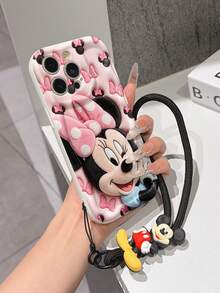 This Disney Mickey Mouse Lanyard Phone Case Is Fully Covered In TPU Material. It's Shockproof, Lightweight, And Compatible With IPhone17/16/11/13/15/15 Plus/15 Pro/15 Pro Max/12/14 Pro Max/11 Pro Max/12 Pro/12 Pro Max/13. This Phone Case Makes A Popular Birthday Gift Or Business Gift; It's Durable, Stain- And Fingerprint Resistant, And Suitable For Both Men And Women. The Set Also Includes A Mickey Mouse Phone Case And A Mickey Mouse Plush Bracelet. It's A Perfect Gift For Friends And Family. This Stylish Phone Case Is Fun, Lightweight, And Durable. IPhone17 Pro Max Phone Case, Minnie Mouse Phone Case. - 白色 - 查看 2