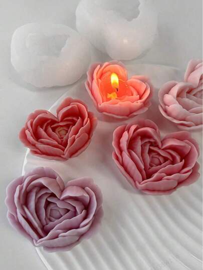 1 Set Heart & Flower Shaped Silicone Candle Mold, DIY Fragrance Stone, Home Decor Silicone Mold