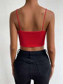 Top corto de color sólido ChicEase - Rojo - Ver 2