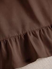 Vestido casual de línea A de manga corta con cuello cuadrado y perlas, unicolor elegante, adecuado para invitados, banquetes, cumpleaños, fiestas, verano/otoño, citas, ir al trabajo, estilo callejero, color albaricoque - Café integral - Ver 7