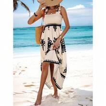 Women's Beach Dress, Holiday Style Printed Strapless Dress - Apricot - View 2