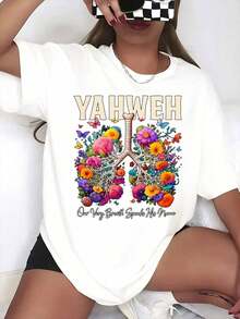 Camiseta de declaración religiosa con diseño floral "Yahweh Lungs" - Nuestro propio aliento habla de Su nombre - Ropa inspirada en la fe. - Blanco - Ver 7