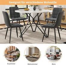 Round Dining Table (100*100*76cm), Kitchen Dining Table, Round Coffee Table For 4 People, Suitable For Dining Room, Living Room, Stylish Metal Table Legs, MDF Marble Tabletop, Black - Black - View 7