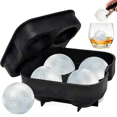 Khay làm đá viên hình cầu 4 ngăn - Dụng cụ làm đá viên cho rượu whisky và cocktail, tạo ra những viên đá tròn, có thể tái sử dụng và an toàn với máy rửa chén, dụng cụ pha chế chuyên nghiệp, lý tưởng cho các bữa tiệc, quán bar, đám cưới - Dễ sử dụng