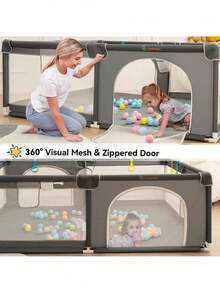 Portable Baby Playpen, Foldable Playpen For Children, Various Colors Available - Dark Grey - View 2