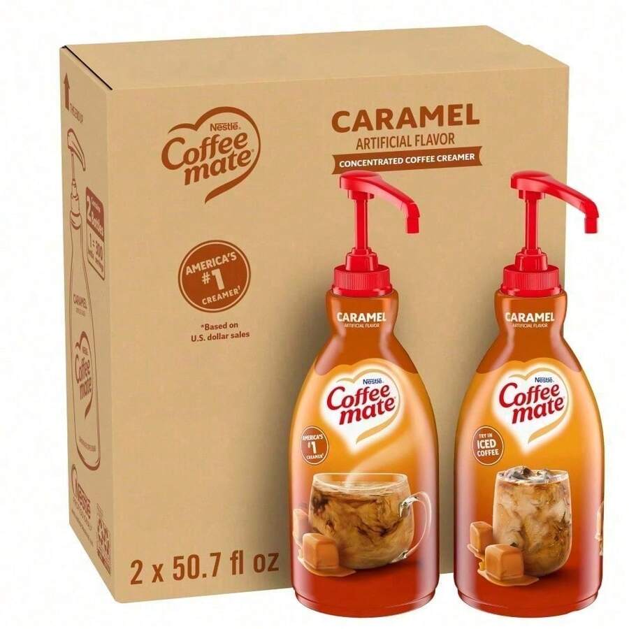 Nestle' Nestle Coffee Mate Coffee Creamer, French Vanilla, Concentrated Liquid Pump Bottle, Non Dairy, No Refrigeration, 50.7 Fl Oz (Pack Of 2) - Caramel - View 1