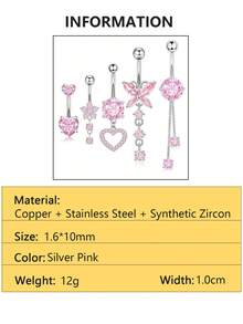 5件套粉色系多元素吊坠肚脐环套装，适合女性日常佩戴 - 粉紅色系5件套 - 查看 7