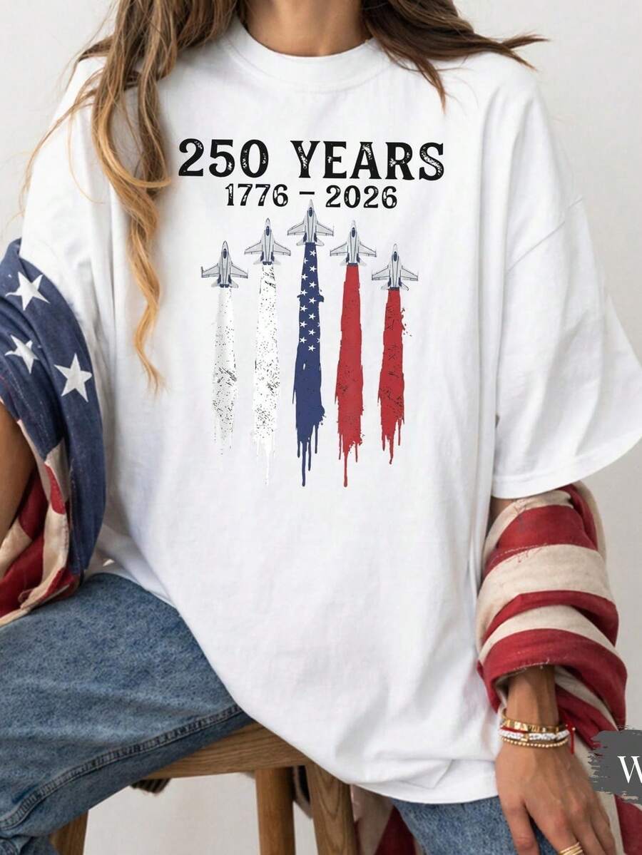 Camiseta de los 250 años de EE. UU., camiseta patriótica de caza a reacción, camiseta del 250 aniversario de América, camiseta del Día de la Independencia, camiseta de EE. UU. 17762026. Camiseta unisex de algodón puro de 220 g. Peso ideal para todas las estaciones, adecuada tanto para hombres como para mujeres. Tejido duradero de alta calidad, suave al tacto y de larga duración. Parte superior transpirable. Adecuada para la primavera y el verano de las mujeres, vacaciones, Día de la Madre, Día de la Independencia. - Blanco - Ver 1