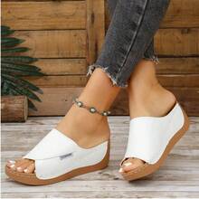 Women Fashion Platform Wedge Slippers, All-Match Casual Leather Upper Slides, Lightweight Arch Support Sandals For All Day Walking - White Upgraded Version - View 6