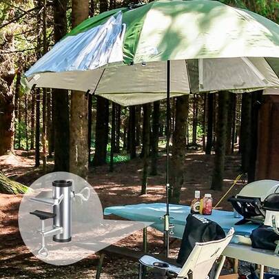 1pc Outdoor Umbrella Clamp, Stainless Steel Deck Umbrella Fixed Bracket, Adjustable Umbrella Deck Mount With Umbrella Hook Accessory Mount To Picnic Table,Railing