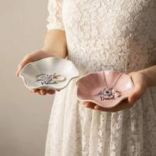 Birth Flower Jewelry Dish, Personalized Name Ring Dish, Custom Floral Trinket Tray, Birthday Gift For Women, Vanity Jewelry Organizer, Bridesmaid Proposal Gift - Multicolor - View 3