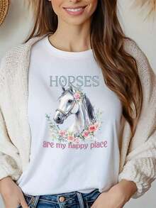 Ropa de mujer – Camiseta para amantes de los caballos – Estampado de caballo vintage – Camiseta de vaquera y rodeo – Regalo para amantes de la equitación – Camiseta de vaquero – Camisas de mujer - Blanco - Ver 6