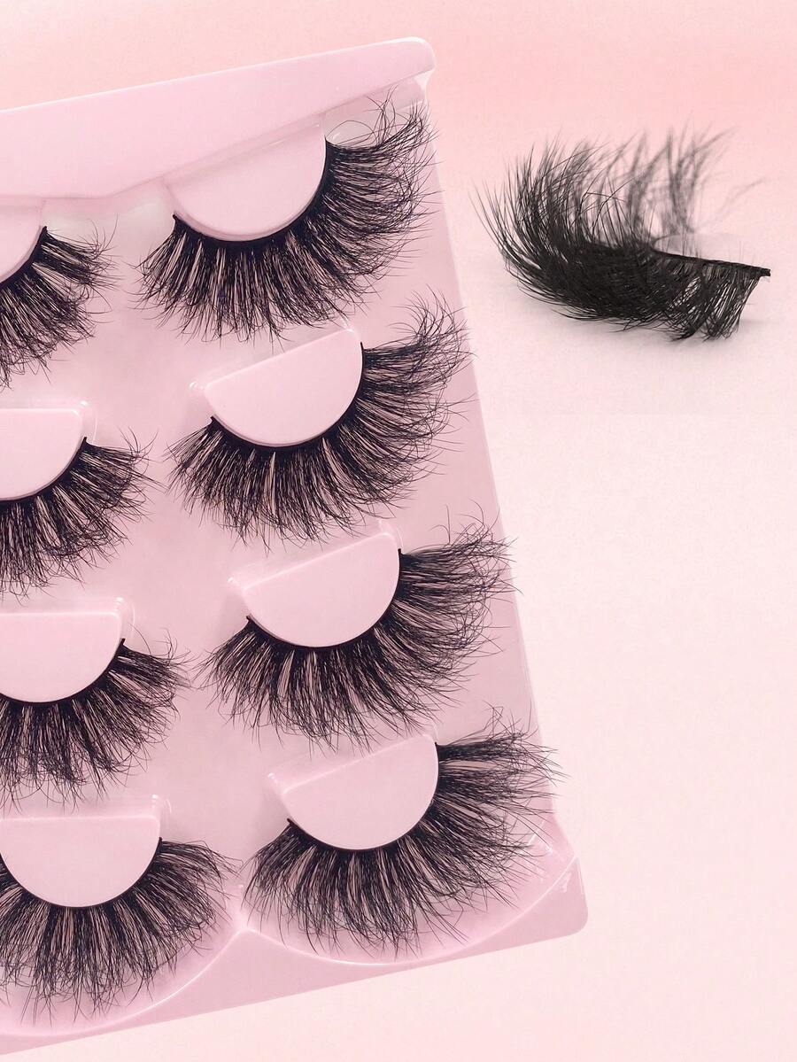 ENCHUW 4 Pairs Fluffy Volume Long Lashes Dramatic Thick False Eyelashes Faux Mink Lashes Reusable Lashes Makeup Fake Eyelashes - Black - View 1