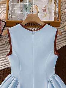 Left Mama Girls Elegant Hollow Bowknot Sleeveless Dress, Summer - Baby Blue - View 5