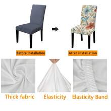 1pc/2pcs/4pcs/6pcs/30pcs Capa Elástica para Cadeira de Jantar, Tamanho Universal, Estilo de Arte Floral em Aguarela, Estampa de Flores Azul & Laranja, Poliéster de Alta Elasticidade, Cobertura Total, Resistente a Manchas, Lavável & Removível - Multicolorido - Ver 3