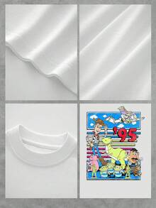 Colorful Graphic Featuring Classic Cartoon Characters Of Adventure And Friendship With A Retro Background From 1995, Full Of Energy And Nostalgia. Comfortable Casual Women's T-Shirt For Everyday Wear. - 白色 - 查看 4