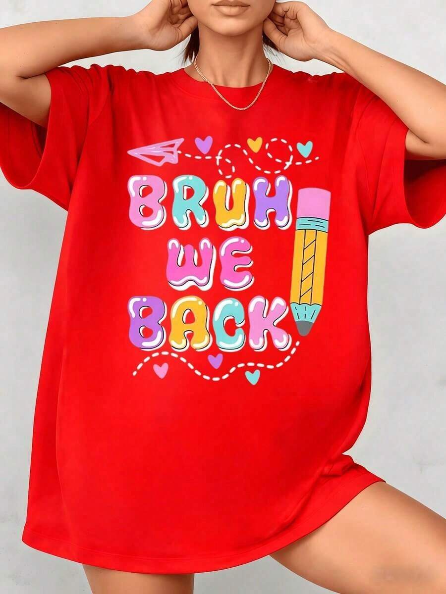 Colorful Phrases With Pencil And Hearts That Convey Positive Energy And A Joyful Return. Women's T-Shirt, 100% Cotton, 220g. Pretty Blouses. - 紅色的 - 查看 1