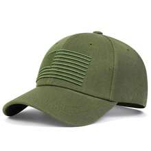 1 pieza Gorra de béisbol ajustable para hombres con bordado de bandera de EE. UU., sombrero casual para exteriores para primavera y otoño - Verde militar - Ver 6