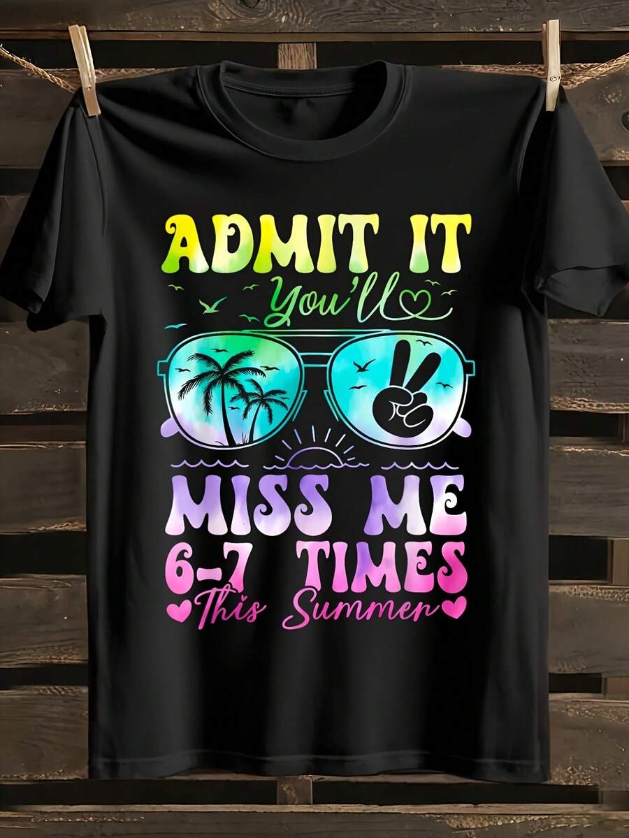 Admítelo, me echarás de menos, profesor, último día de clases, camiseta gráfica estética novedosa con efecto tie-dye 67, camisetas lindas, tops de moda para hombres, 180g, mismo estilo para hombres y mujeres, camiseta estampada de manga corta de verano 2026, 180G - Negro - Ver 1