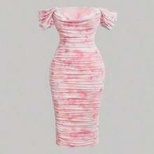 MOD Plus Size Women's Pink Ombre Floral One Shoulder Pleated Evening Dress For Date Night, Party, Formal,Summer Dress,Birthday Dresses For Women - Rosa - Ver 2