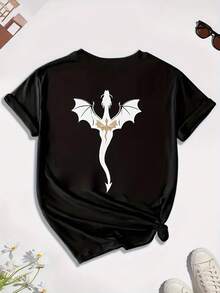 Women's T-Shirts 100% Cotton 2026Dragon Element Print Casual Women'S Sport T-Shirt Korean Style - Black - View 2