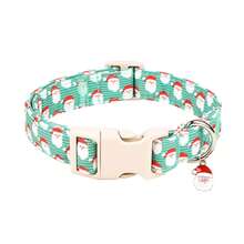 Olive Green Striped Background Winter Holiday Pattern Printed Dog Collar, Adjustable Skin-Friendly Polyester Webbing Suitable For Small, Medium And Large Dogs, Secure Quick-Release Plastic Buckle, Ideal For Indoor Rest And Outdoor Christmas Outings, With Santa Claus Charm, Coordinated Holiday Daily Pet Collar Accessory - Mint Green - View 7