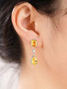 1 Pair Luxurious Cubic Zirconia Earrings, Designed For Women, Suitable For Weddings, Engagements, Anniversary Parties, Valentine's Day Gifts - Yellow - View 4