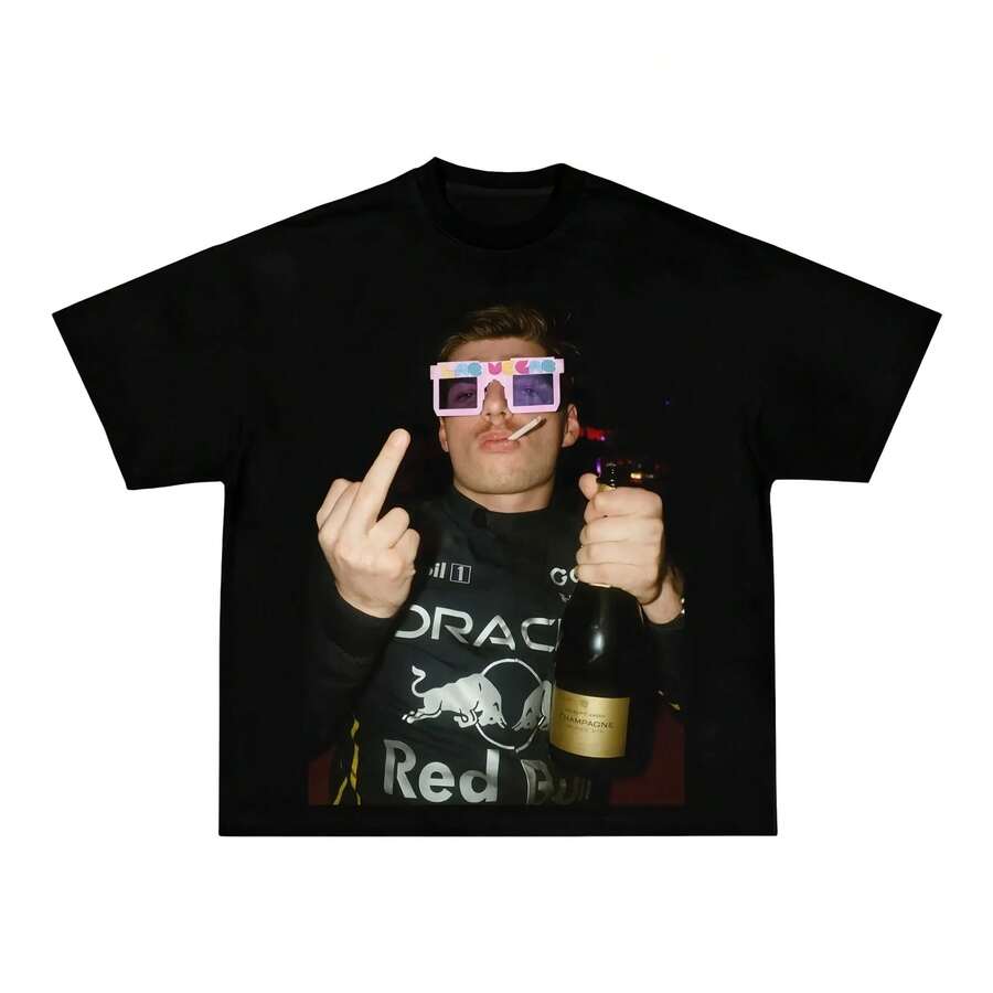 Camiseta de manga corta informal de punto estilo grunge para hombre, estilo streetwear Y2K. - Negro - Ver 1